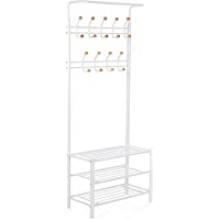 SONGMICS Perchero metálico con 3 estantes Colgador para la Ropa Bolsos Bufandas 68-8 x 35-2 x 187 cm Color Blanco Crema…